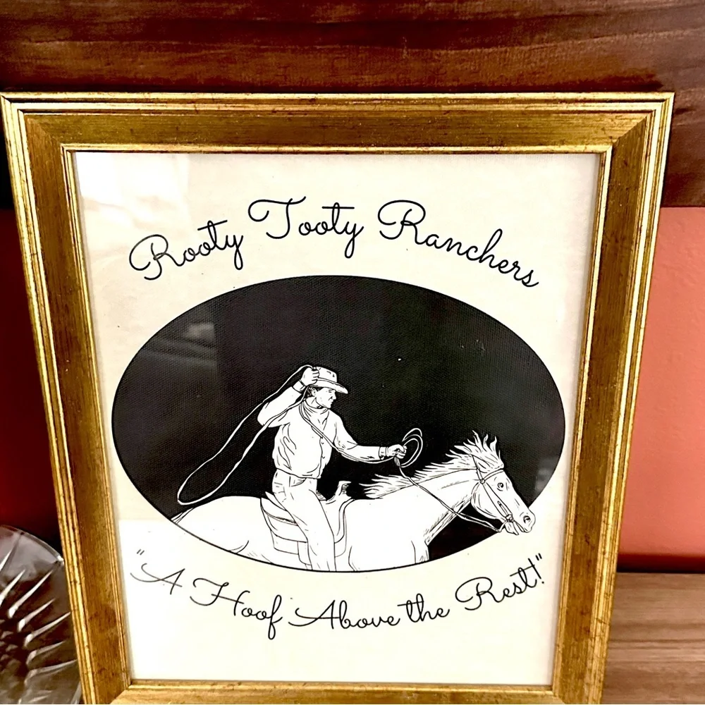 Vtg Western Rooty Tooty Ranchers Old West Cowboy Canvas Art Print Gold Framed